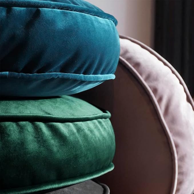 YIUOR Round Floor Pillow Cover Velvet Throw Seating Pouf Yoga Meditation Cushion Plush Case Reading Room Decor Cover Only (19.7IN, Green)