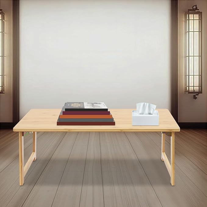Eapmic Japanese Floor Table, Foldable Coffee Table, Low Sitting Dining Table, Tatami Tea Desk, Portable No Assembly Floor Desk for Living Room Bedroom Apartment Office Study (Burlywood)