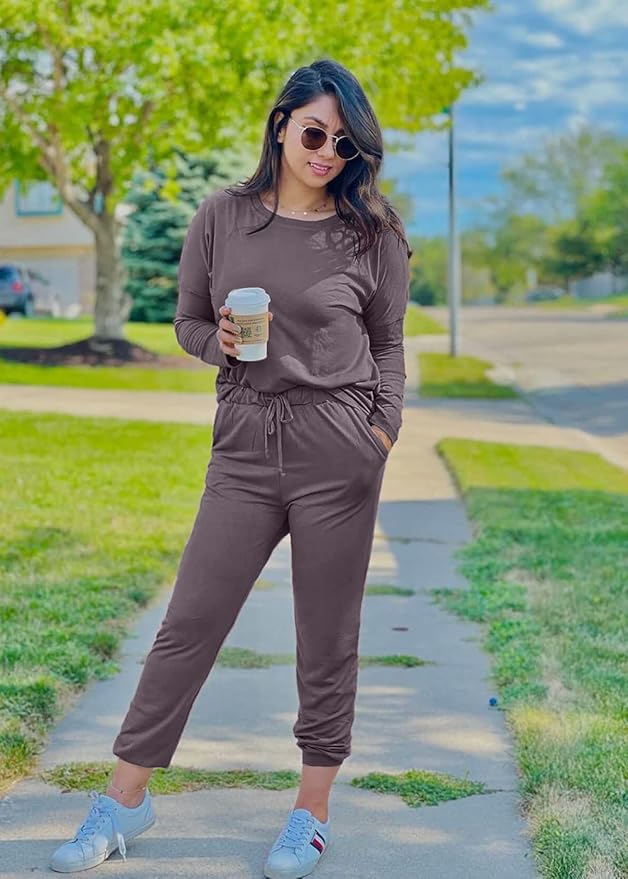 PRETTYGARDEN Women Fall 2 Piece Lounge Outfit Long Sleeve Tops High Waisted Jogger Pants Set Spring Travel Clothes Tracksuit