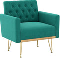 Accent Chair for Living Room, Comfy Oversized Velvet Upholstered Arm Chairs, Mid Century Modern Reading Single Sofa Side Chair with Tufted Back and Gold Legs for Bedroom (1, Green)