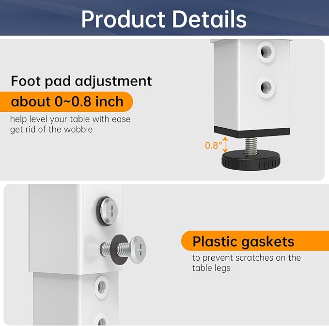 POROHOM 4PCS Adjustable Square Table Leg (14-24inch)，Metal Desk Legs, Home Office DIY Furniture Leg Set for Tables, DIY desks, Counter Tops, Kitchen Tables,Office Desk(White)