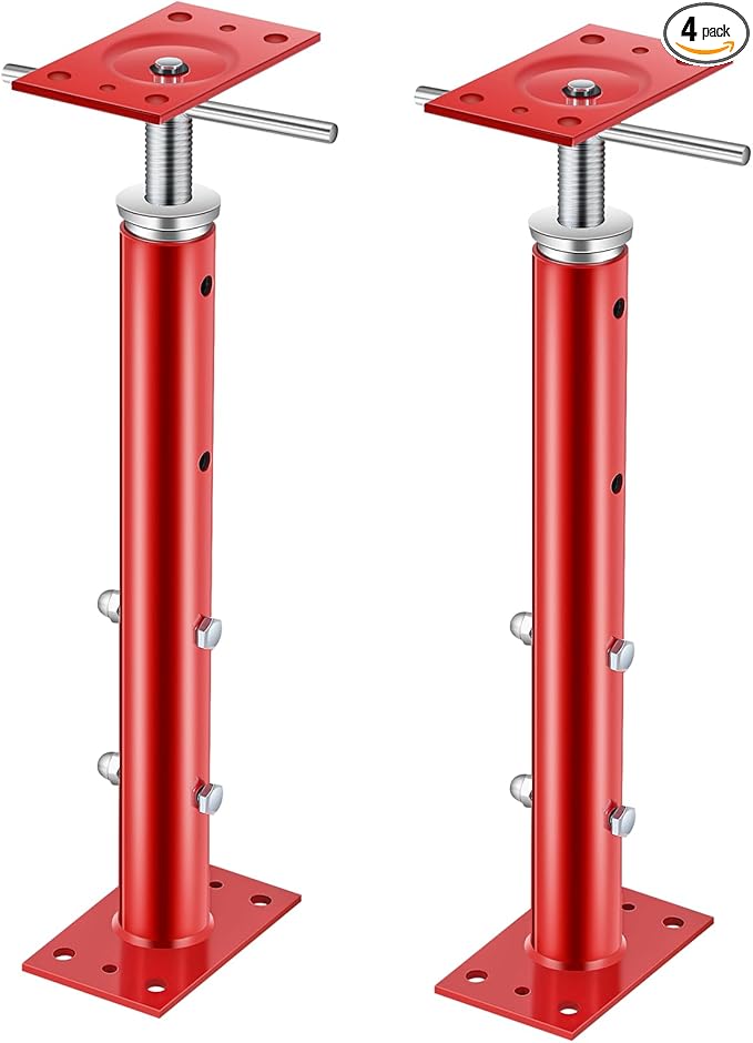 Yaocom 4 Pcs Adjustable Jack Post, 19"-36" Height Range, Basement Floor House Screw Jacks for Lifting Joist Beam Brace for Cellar Ceiling, Center Point Load Capacity 11023 Lbs (Red)