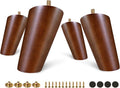 FoDau770 Brown Rubber Wood Furniture Legs 4 Inches, Slant Tapered Wood Feet Mid Century Sofa Legs Set of 4, 5/16" UNC Furniture Feet Replacement Parts for Cabinet Couch Dresser Chair Ottoman Table