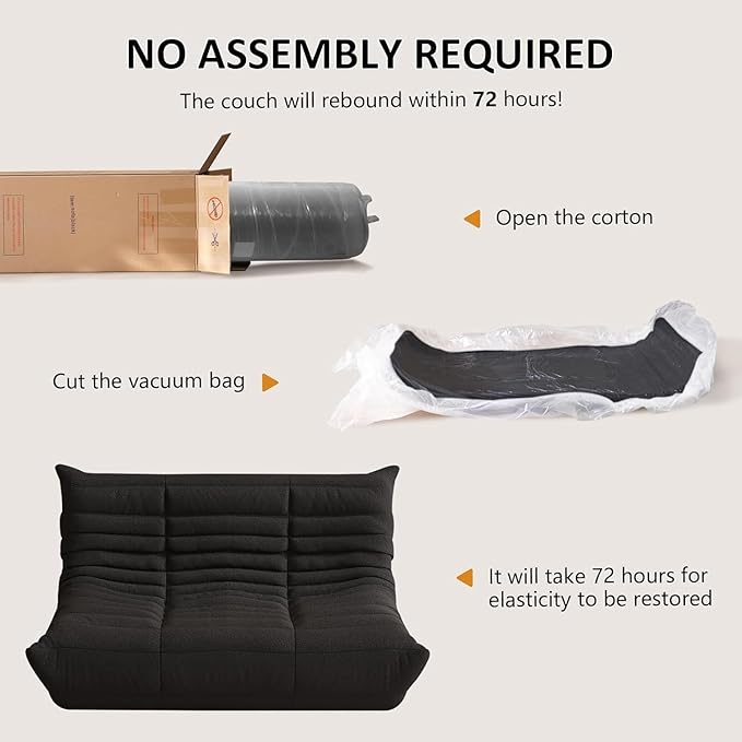 Bean Bag Chair Lazy Floor Sofa, Giant BeanBag Fireside Chair with Memory Foam Filled, Soft Bean Bag Comfy Couch for Teens Adults, Non-Slip Base Lounge Chair, Living Room, Bedroom (Black, Loveseat)
