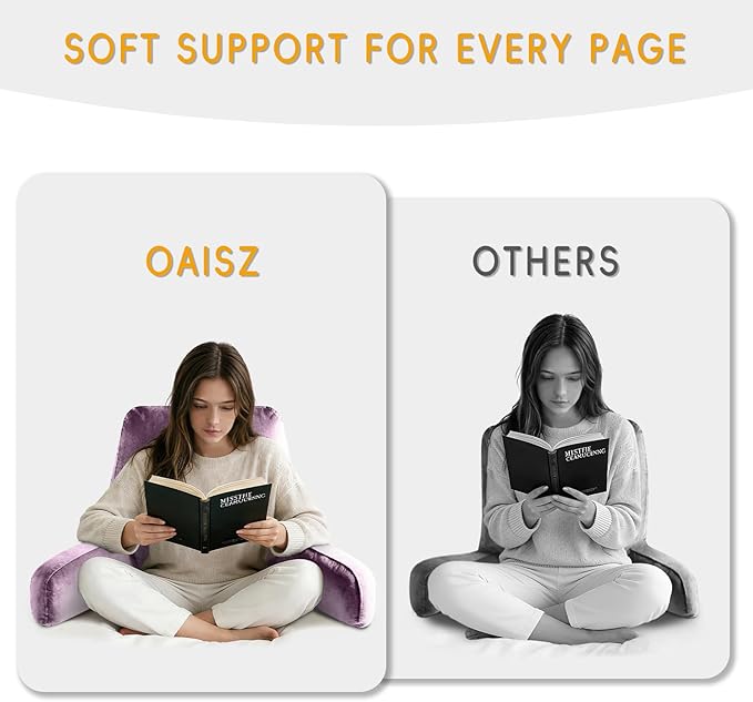 OAISZ Reading Pillow for Sitting in Bed Adult, Reading Pillow with Shredded Memory Foam, Bed Pillow with Washable Cover, Back Pillow Sitting Up with Extend Arms, Purple, X-Large