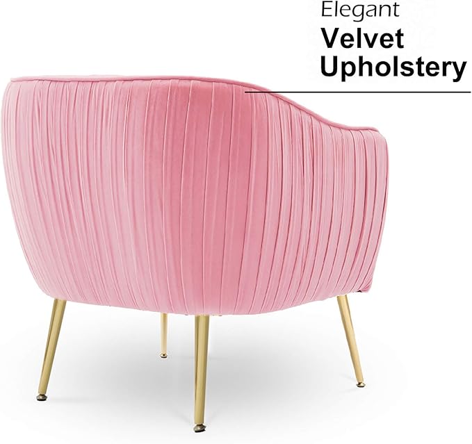 Altrobene Velvet Accent Chair, Modern Barrel Arm Chair for Living Room Bedroom with Gold Finished Legs, Blush Pink