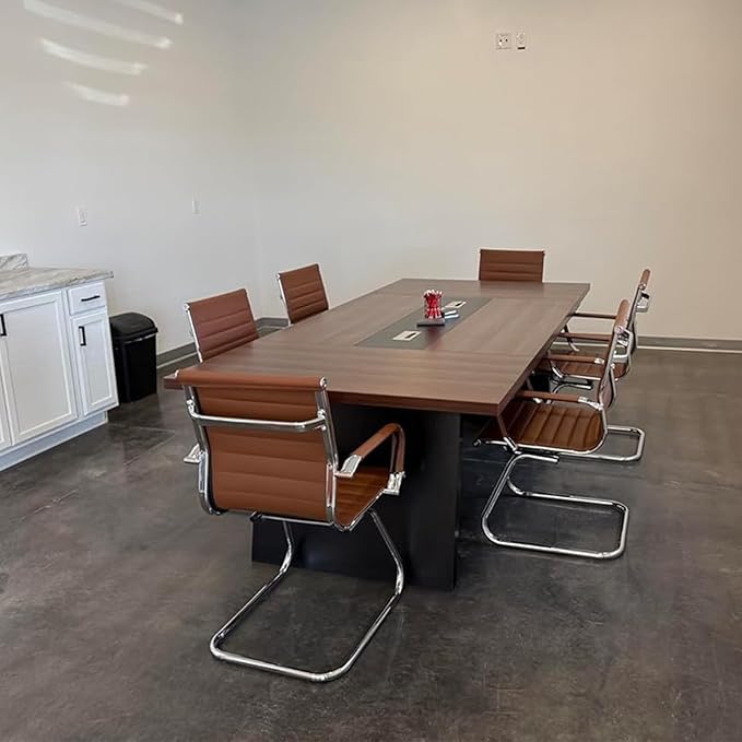 DM Furniture Office Desk Chair No Wheels Set of 4 PU Leather Computer Chairs Mid Back Guest Chairs for School Reception Conference Waiting Room, Cafe