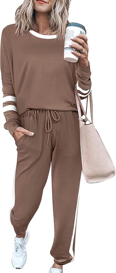 PRETTYGARDEN Women Fall 2 Piece Lounge Outfit Long Sleeve Tops High Waisted Jogger Pants Set Spring Travel Clothes Tracksuit