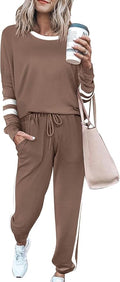 PRETTYGARDEN Women Fall 2 Piece Lounge Outfit Long Sleeve Tops High Waisted Jogger Pants Set Spring Travel Clothes Tracksuit
