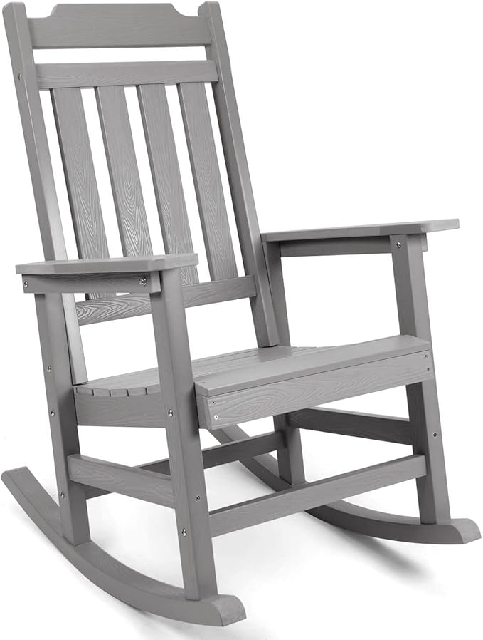 hOmeQomi Rocking Chair, All Weather Resistant Poly Lumber Outdoor Porch Rocker, Rocking Chairs for Outdoor, Indoor, Patio, Deck, Garden, Backyard, Load Bearing 380 lbs - Grey
