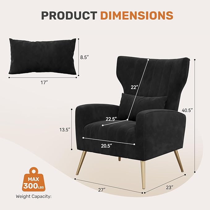 Nalupatio Modern Accent Chairs for Set of 4 Upholstered Velvet Fabric Reading Chair Mid Century Arm Chair Comfy Armchair for Living Room,Black
