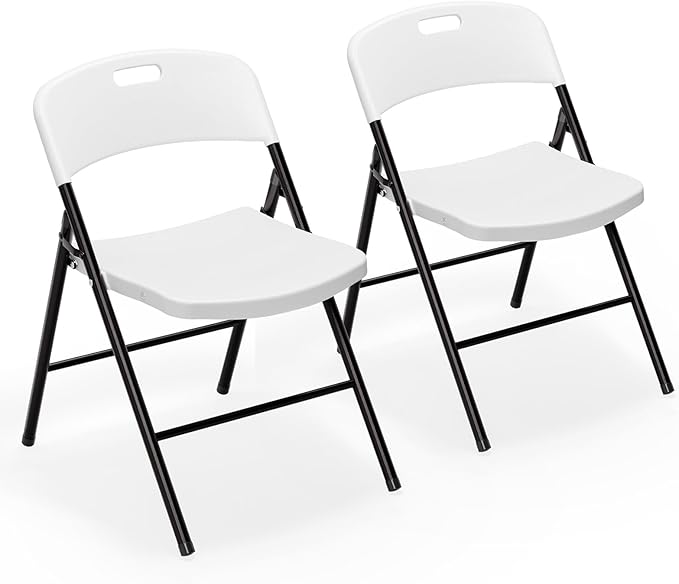 VINGLI Folding Chairs, Plastic Foldable Chair, Capacity up to 350 lbs, Portable Seating for Indoor Outdoor Events Parties Camping Work School Commercail (2, White)