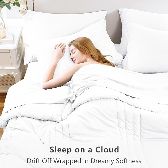 CozyLux California King Size Comforter Set - 7 Pieces Bed in a Bag White Comforter Set with Sheets Cal King, Soft Bedding Set with Down Alternative Comforter, Sheets, Pillowcases & Shams