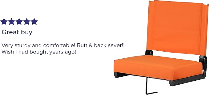 Flash Furniture Grandstand Portable Stadium Seat for Bleachers or Benches, Folding Padded Stadium Chair with Carrying Handle, 500 lb. Weight Capacity, Orange