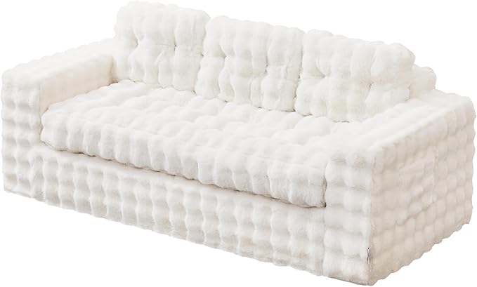 Hobestluk 3-Seater Sofa Boneless Couch with Tufted Button Design 2 in 1 Comfy Cloud Couch Oversized Sofa for Living Room Bedroom Apartment or Office (White, 3 Seater)