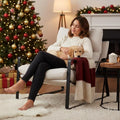 LukeAlon Modern Linen Accent Armchair, Upholstered Soft Living Room Chair with Metal Base Removable Thickened Cushion Single Sofa Chair Comfy Lounge Chair for Bedroom Living Room, White
