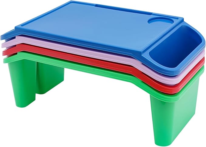 4 Pcs Kids Lap Desk Tray, Plastic Breakfast Laptop Trays, Portable Lap Bed Table with Side Pockets (20" x 10" x 7")