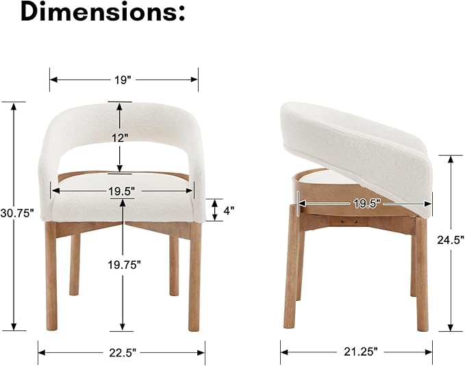 DUOMAY Modern Sherpa Dining Chairs Set of 2, Open Back Kitchen Chairs with Solid Wood Legs Upholstered Curved Back Side Chairs for Kitchen Restaurant, Fur White