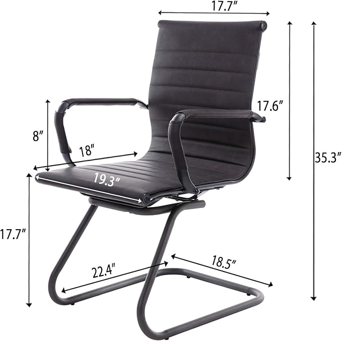 DM Furniture Office Desk Chair No Wheels Set of 8 PU Leather Computer Chairs Mid Back Guest Chairs for School Reception Conference Waiting Room, Vintage Charcoal