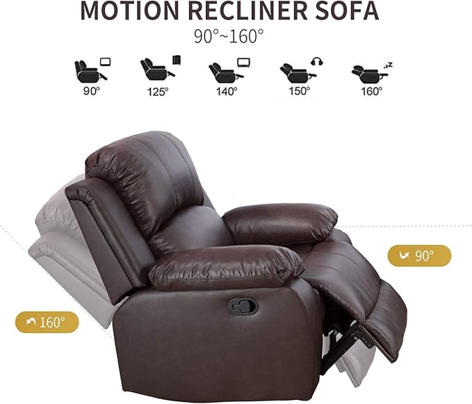 AYCP Bonded Leather Living Room Furniture Set Reclining Sofa Set Loveseat Furniture Sets in Living Room Sofa Recliners (Chair, Brown)