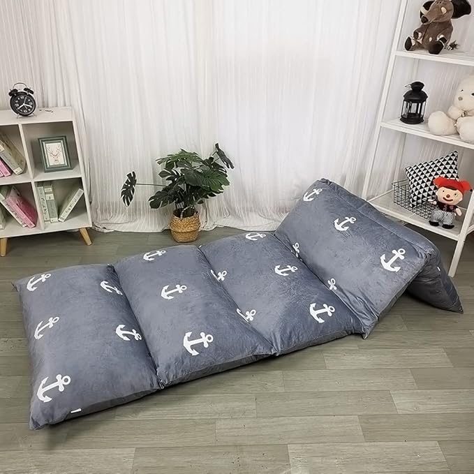 ICOPUCA Floor Lounger Pillow casing for boy Girl, Soft Minky Plush, Anchor Print, Cover/Sleeve/Casing ONLY! Perfect Reading and Watching TV Cushion - Excellent for Sleepovers, King Size;