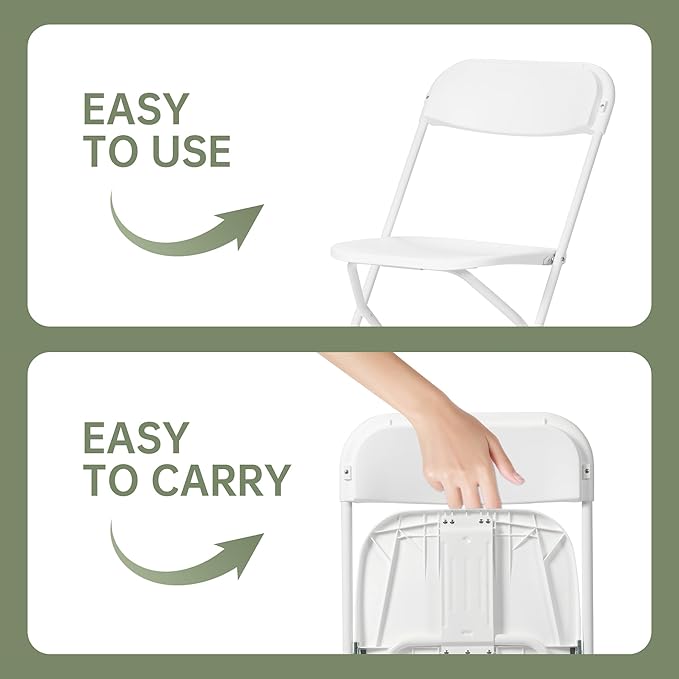 70 PCS Plastic Folding Chair, Portable Commercial Chair, 450 LB Capacity Premium Plastic Folding Chairs, Folding Chair for Wedding Party Outdoor Indoor, Stackable Folding Chairs White