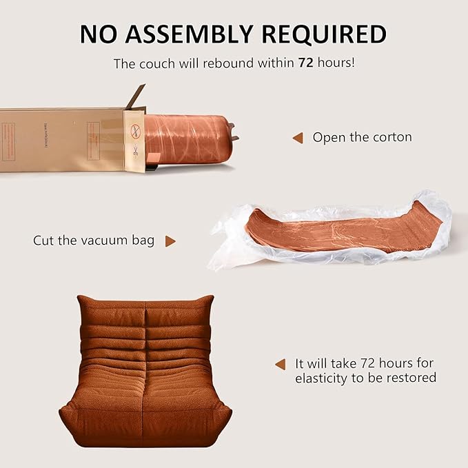 Bean Bag Chair Lazy Floor Sofa, Giant BeanBag Fireside Chair with Memory Foam Filled, Soft Bean Bag Comfy Couch for Teens Adults, Non-Slip Base Floor Lounge Chair, Living Room, Bedroom(Orange, Single)