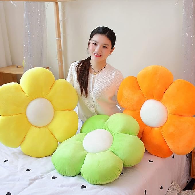 lannery Flower Plush Throw Pillows, Flower Floor Pillow Seating Cushion Toy for Reading, Room, Watching TV (25.6", Orange)