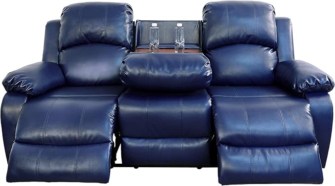 AYCP Bonded Leather Living Room Furniture Set Reclining Sofa Set Loveseat Furniture Sets in Living Room Sofa Recliners (Sofa, Blue)