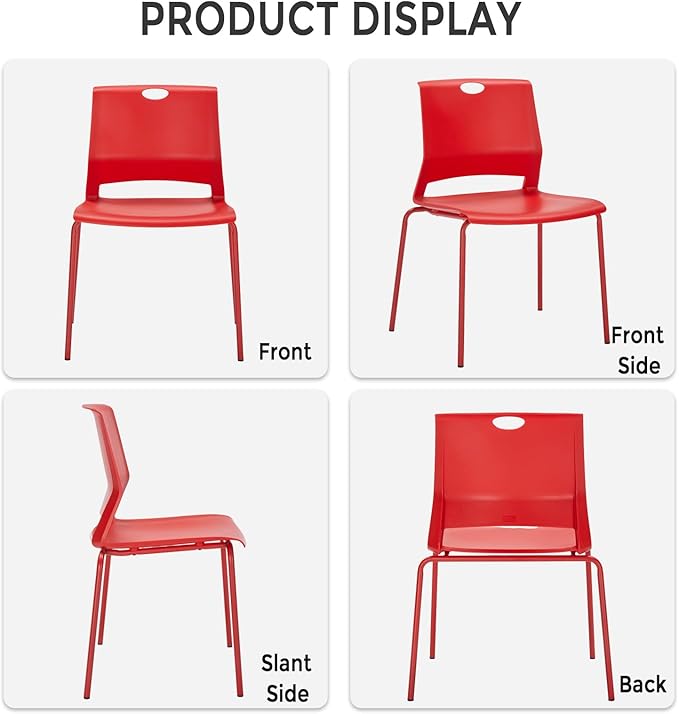 Sidanli Stackable Office Chairs, Red Guest Chairs with Comfortable Streamline Seat, Stacking Chairs No Wheels for Conference Room, Set of 4.
