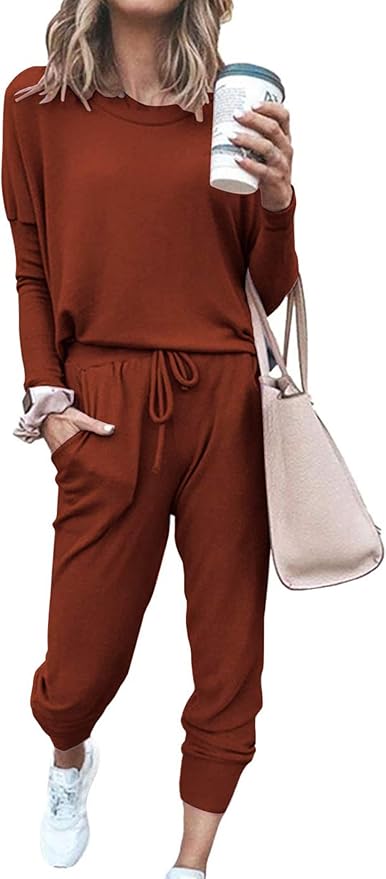 PRETTYGARDEN Women Fall 2 Piece Lounge Outfit Long Sleeve Tops High Waisted Jogger Pants Set Spring Travel Clothes Tracksuit
