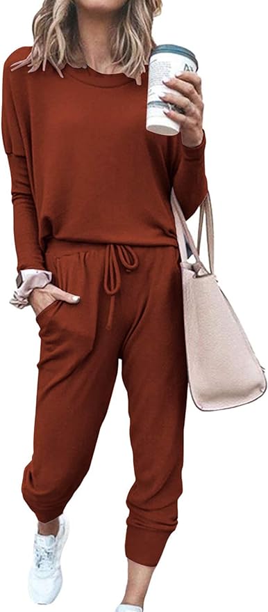 PRETTYGARDEN Women Fall 2 Piece Lounge Outfit Long Sleeve Tops High Waisted Jogger Pants Set Spring Travel Clothes Tracksuit