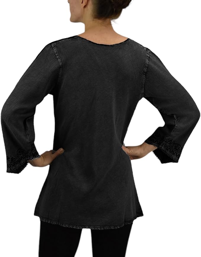 Agan Traders 2025 Winter Long Sleeve Diamond Neck Embroidered Tops - Medieval Boho Vintage Tunic Kurta Blouses for Women