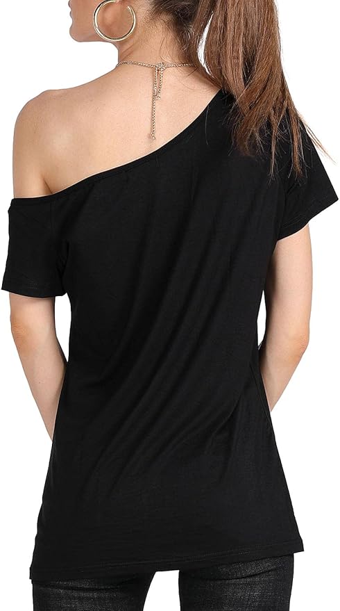 MAGICMK Women’s Short Lips Print Causal Off The Shoulder Plus Size T-Shirt Tops