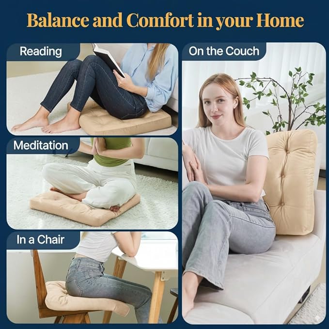 Velvet Floor Pillow, Square Large Pillows Seating for Adults, Beige Tufted Cushions for Meditation, Yoga, Tatami, Living Room, Chair Booster, Machine-Washable & Dryer-Safe, Beige, 22x22 Inch