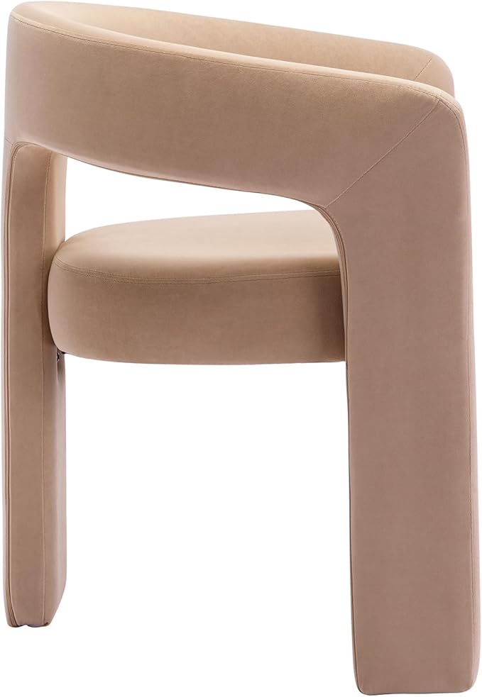 DAYALANE Modern Barrel Dining Chair, Upholstered Accent Kitchen Chair with Arms Comfy Velvet Side Chair for Living Room/Home Office/Reception, Khaki