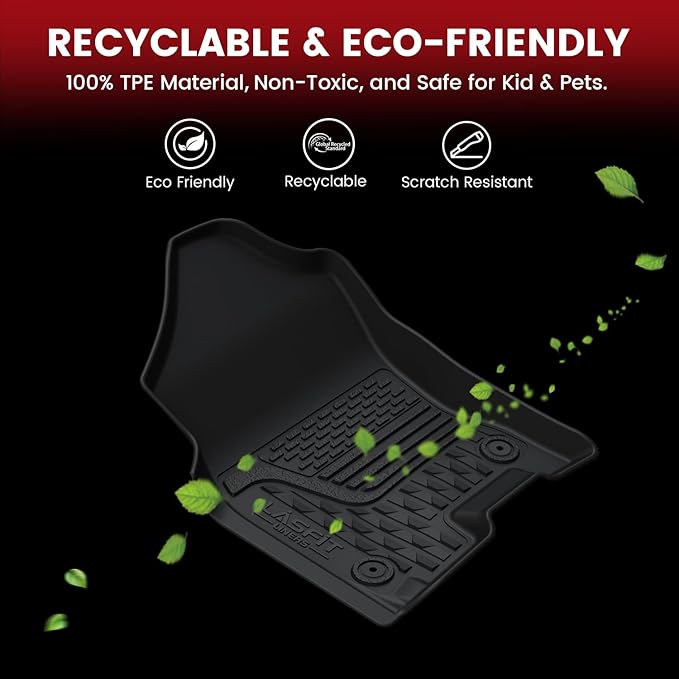 LASFIT Floor Mats 2025 2026 for Ram 1500 Crew Cab Without Rear Under-Seat Factory Storage Bucket Seat (Not for Quad Cab), All Weather TPE Custom Fit Car Mats Floor Liners 1st & 2nd Row, Black