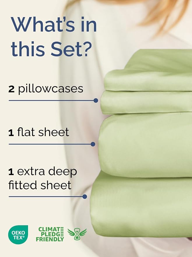 Extra Deep Pocket King Sheets - 4 Piece Breathable & Cooling Bed Sheets - Hotel Luxury Bed Sheet Set - Soft, Wrinkle Free & Comfy - Easily Fits Extra Deep Mattresses - Light Sage Green Sheets Set
