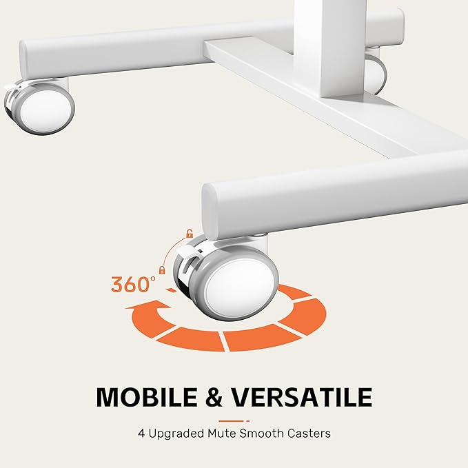 NICECOZY Mobile Standing Desk, Small Standing Rolling Desk, Portable Laptop Desk with Lockable Wheels, Computer Workstations, Adjustable Height, White