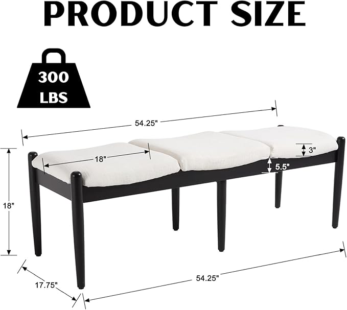 RIVOVA 54.25" Modern Ottoman Benchs Set of 2 Upholstered Linen Bedroom End of Bed Bench Boho Bench Long Seating Bench Entryway Stool with Wood Legs for Living Room/Foyer, White