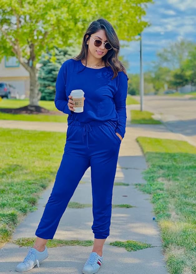 PRETTYGARDEN Women Fall 2 Piece Lounge Outfit Long Sleeve Tops High Waisted Jogger Pants Set Spring Travel Clothes Tracksuit