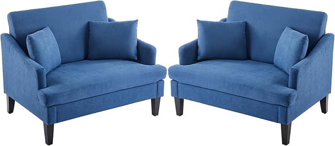 Bezseller Oversized Accent Chairs Set of 2, 33.5'' Wide Seat Comfy Armchair with 2 Pillows, Upholstered Big Reading Chair, Modern Single Sofa Chair for Living Room Bedroom Apartment Office, Blue