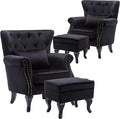 chairus Mid-Century Modern Accent Chairs with Ottoman Set of 2, Comfy Velvet Single Sofa Chair Button Tufted Wingback Armchairs with Pillow for Living Room/Bedroom/Club - Black