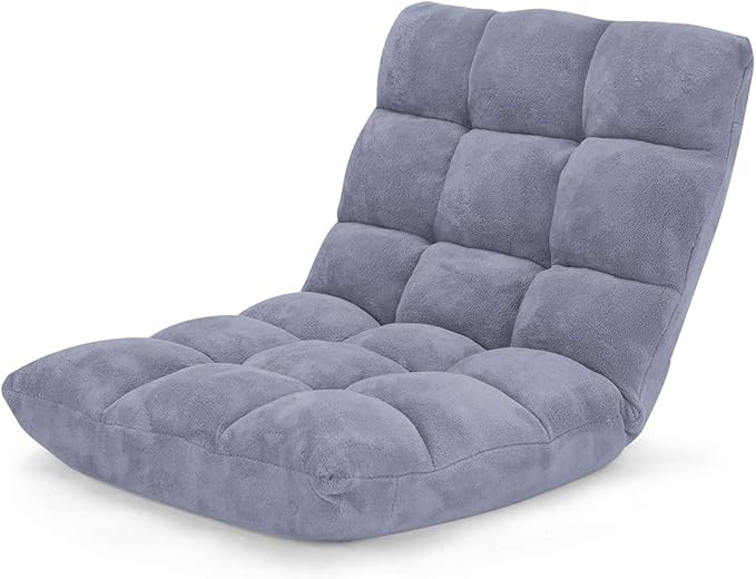 GOFLAME 14-Position Folding Floor Chair, Padded Gaming Lazy Sofa Chair with Adjustable Backrest, Couch Recliner, Sleeper Bed Lounge Chair for Reading, Gaming, Meditating (Grey)
