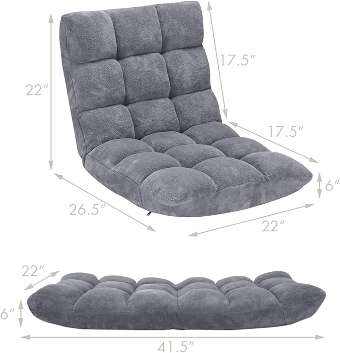 S AFSTAR Cushioned Floor Chair, 14-Position Adjustable Padded Lazy Recliner with Comfortable Back Support and Skin-Friendly Cover, Great for Reading, Playing Game, Meditating (Elegant Gray)