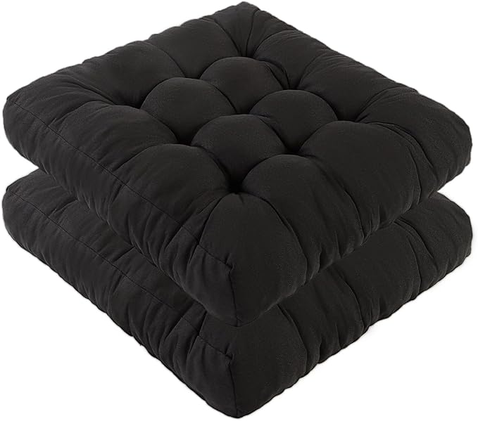 LYLNBYWK Meditation Floor Cushions Set of 2, Thickened Floor Pillow for Adults, Large Square Pillows Seat Cushion for Tatami Living Room Yoga, Memory Sponge Block Added, 22x22 Inch, Black
