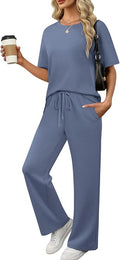 XIEERDUO Women's Side Slit Lounge Sets 2 Piece Travel Outfits Airport Tracksuit Oversized Wide Leg Loungewear S-3XL