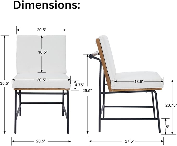 LukeAlon Mid Century Sherpa Dining Chairs Set of 4, Upholstered Square Back Kitchen Chairs with Metal Legs Armless Parsons Chairs with Wood Frame for Dining Room Reception Room, White