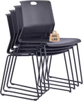 Black Stacking Chairs Set of 4, Modern Stackable Office Chairs with Wide Plastic Seat & Metal Sled Base for Waiting Room Break Room Conference Church Banquet Lobby