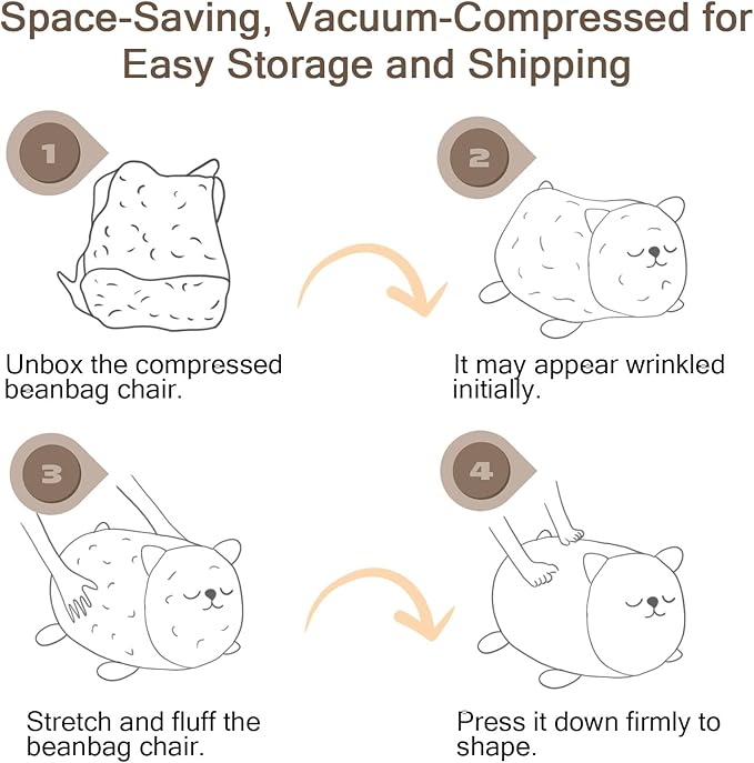 COMAX Bean Bag Chairs for Kids, Kid Beanbag Chair Cute Cat with Filler, Big Toddler Lazy Floor Stuffed Couch Sofa for Girls Boys, White